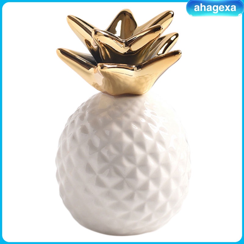 Image of [Ahagexa] Pineapple Shape Money Box Deco Figurine Piggy Bank Ceramic Coin Bank Gift Idea Size 8 X 13 Cm, White / Gold Color #2