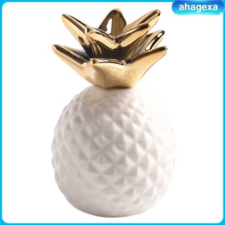 Image of thu nhỏ [Ahagexa] Pineapple Shape Money Box Deco Figurine Piggy Bank Ceramic Coin Bank Gift Idea Size 8 X 13 Cm, White / Gold Color #2