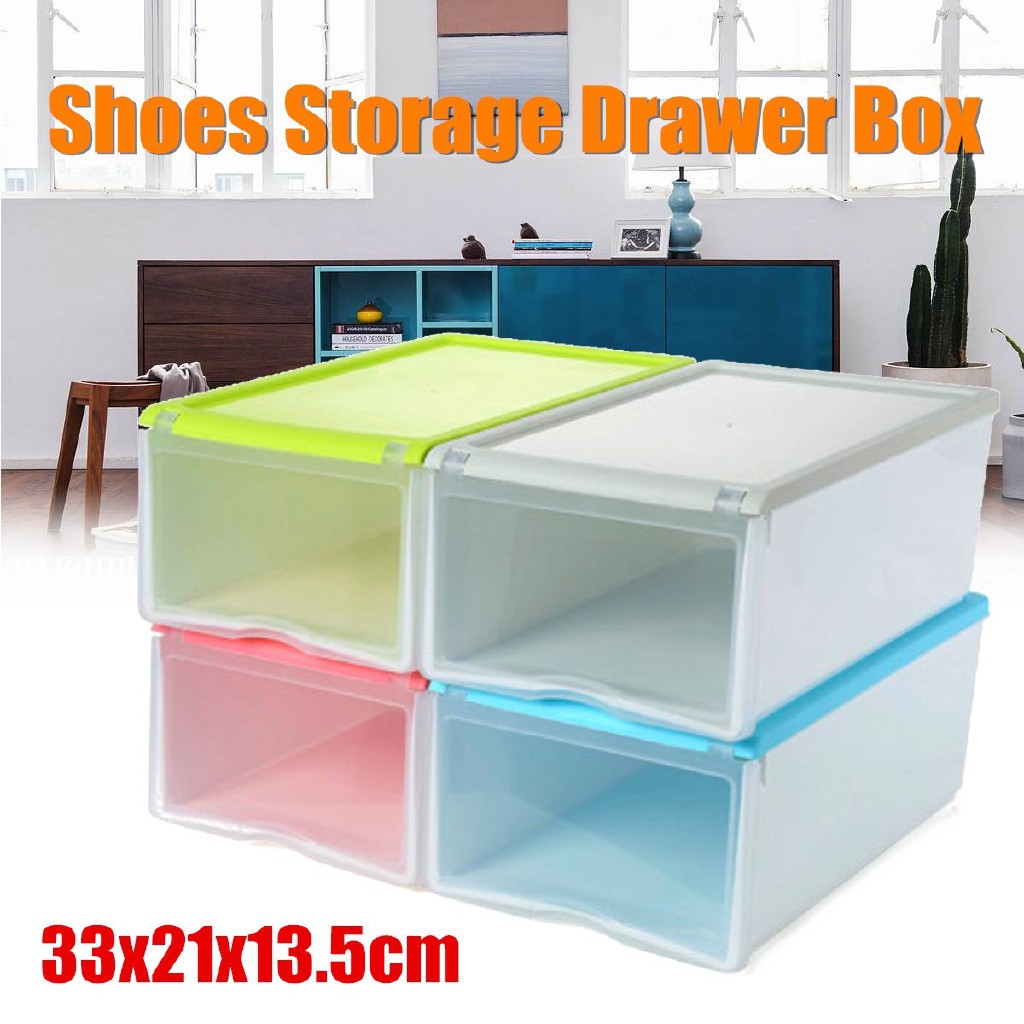 Plastic Clear Drawer Home Shoe Storage Box Stackable Organiser