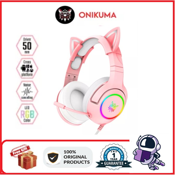 pink cat ear headset with mic