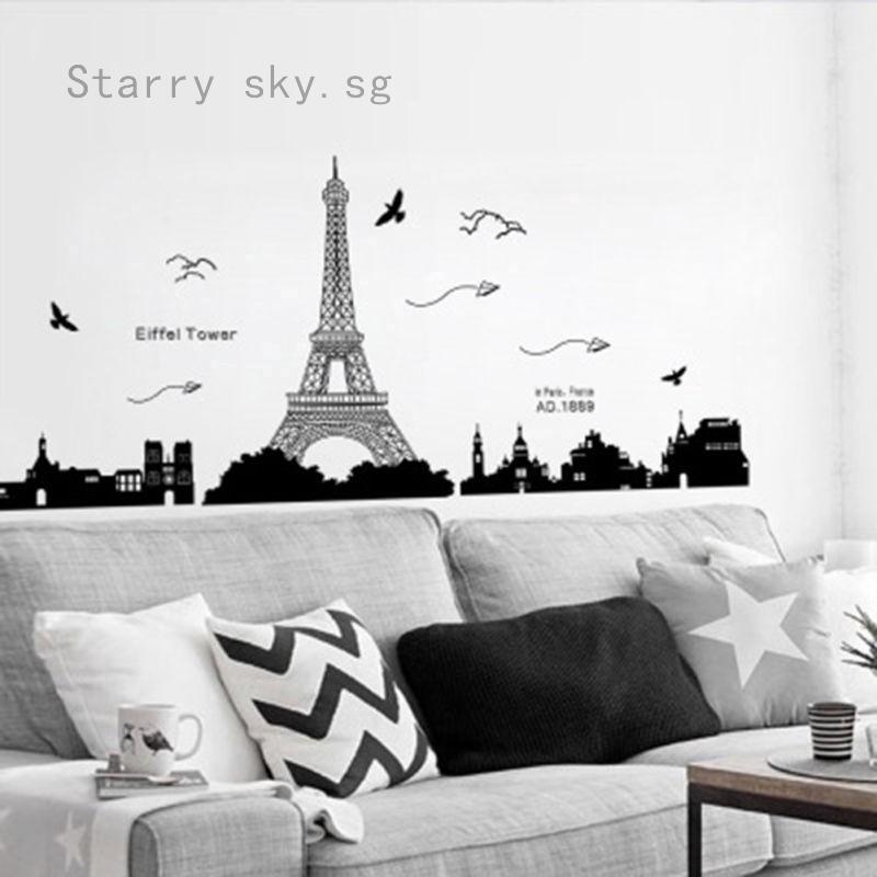 1pc Tour Eiffel Paris Wall Sticker Decal Home Decor Bedroom Living Room Black