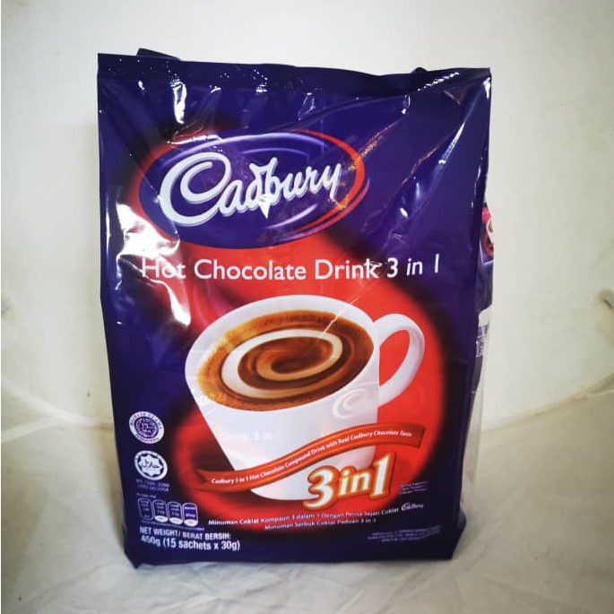 Shop Malaysia Cadbury Hot Chocolate Drink 3 In 1 15sachets X 30g 450g Shopee Singapore