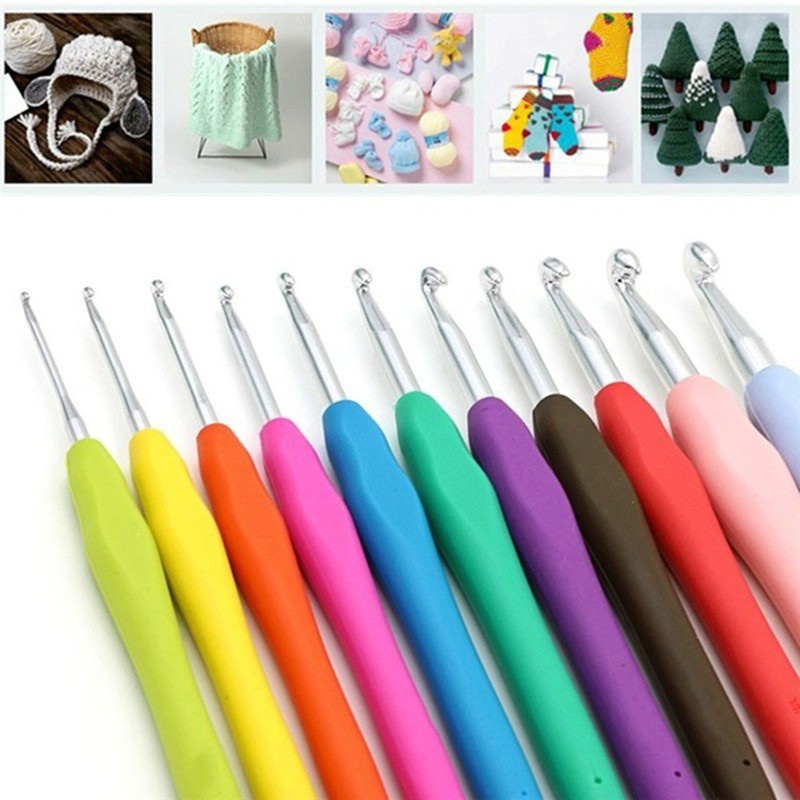 9pcs Colorful Soft Plastic Handle Alumina Crochet Hooks Knitting Needles Set 2-6mm Crochet for Weave Sewing Needles Tool