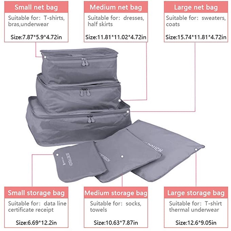 Travel Packing Cubes 6 Set Luggage Organizers Bags Waterproof Packing Pouch for Packing Suitcase, Carry-on, Bags and Backpack