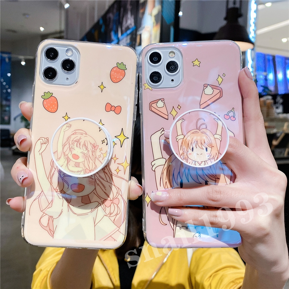 Iphone 11 Pro Max X Xs Xr Xsmax 8 7 Plus Cartoon Cute Cake Girl Popsocket Blue Ray Soft Phone Case Cover Shopee Singapore