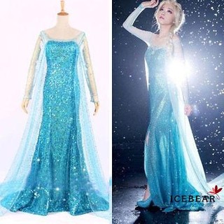 Image of E1A-Hot Blue Bling Frozen Elsa Queen Adult Women Party Dress Costume Elsa