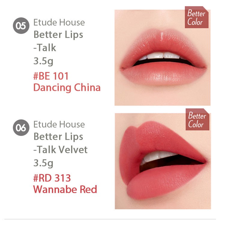 Etude House Better Lips Talk Better Lips Talk Velvet 3 5g Best Color Shopee Singapore