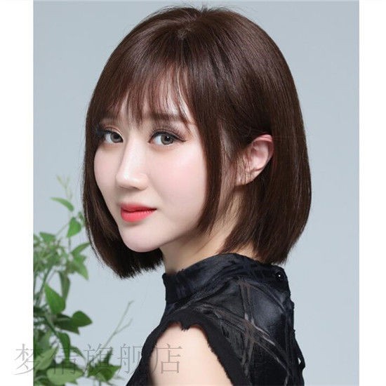 ✟♀Wig female short straight hair, natural and realistic bob head, real hair,  fashion face repair, middle-aged and elderl | Shopee Singapore