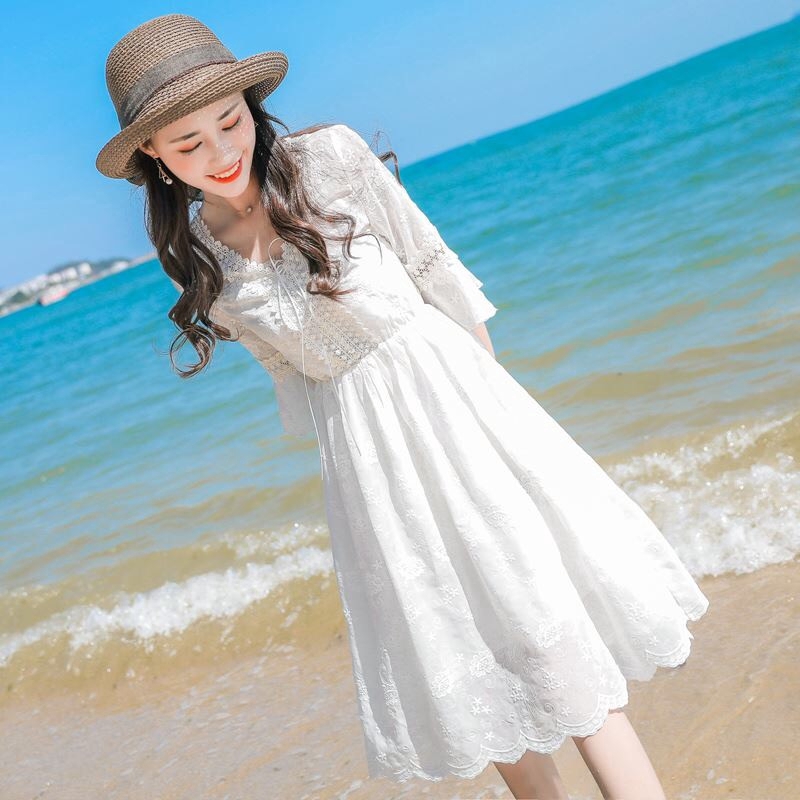 white linen beach dress