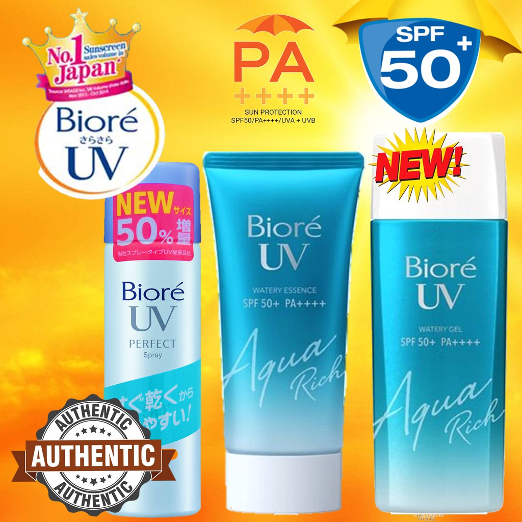 Biore Sg Authentic Uv Aqua Rich Watery Essence Gel Spray Sunscreen Sunblock Sun Protector Uv Protection Shopee Singapore