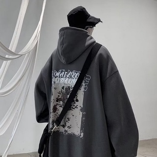 M-XXXL Korean Fashion Style Unisex Hoodie Oversized Art Printing Men's Long Sleeve Sweatshirt Trend Winter Hooded Sweater Black Grey White