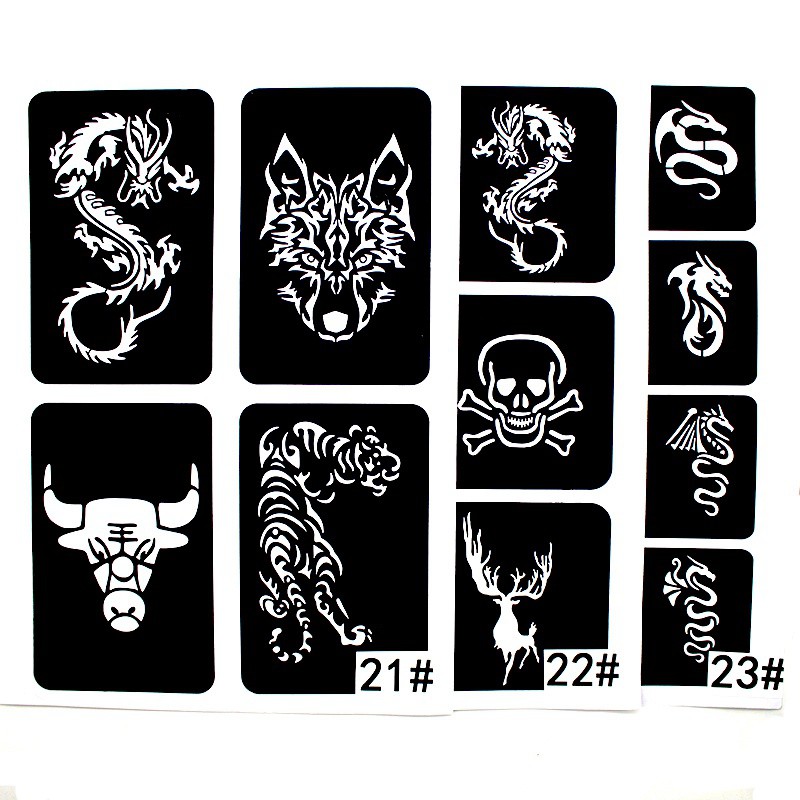 22PCS/Lot Glitter Tattoo Stencil Cool Drawing Templates For Men Wolf Dragon  Tiger Skull Animal Airbrush Henna Tattoo Ste | Shopee Singapore