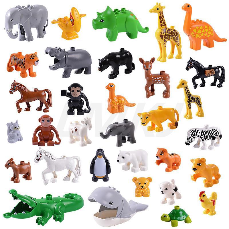 Duplo Animals Monkey Horse Zebra Elephant Penguin Hippo Lion Bear Blocks Bricks Baby Kids Toys Compatible with Duploed