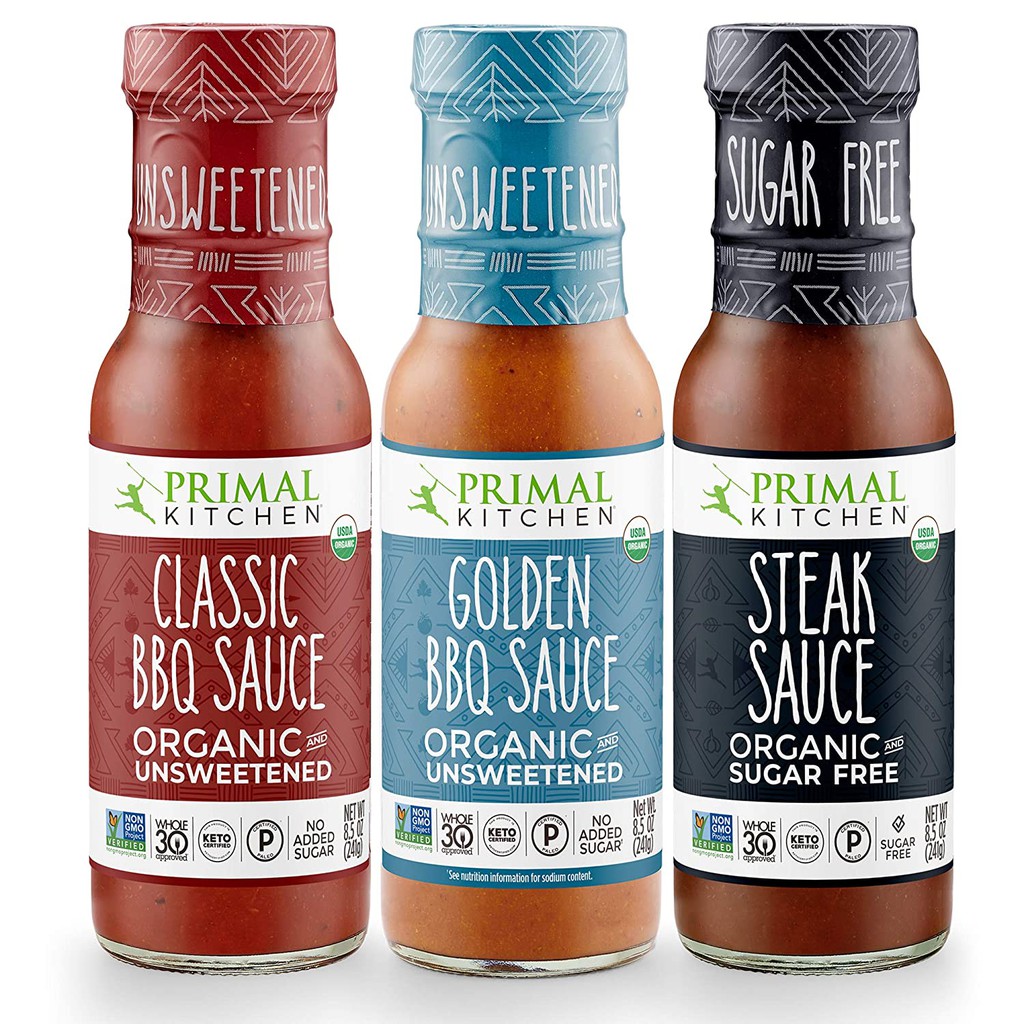 Primal Kitchen 3 Pack Organic and Unsweetned Barbeque & Steak Sauce