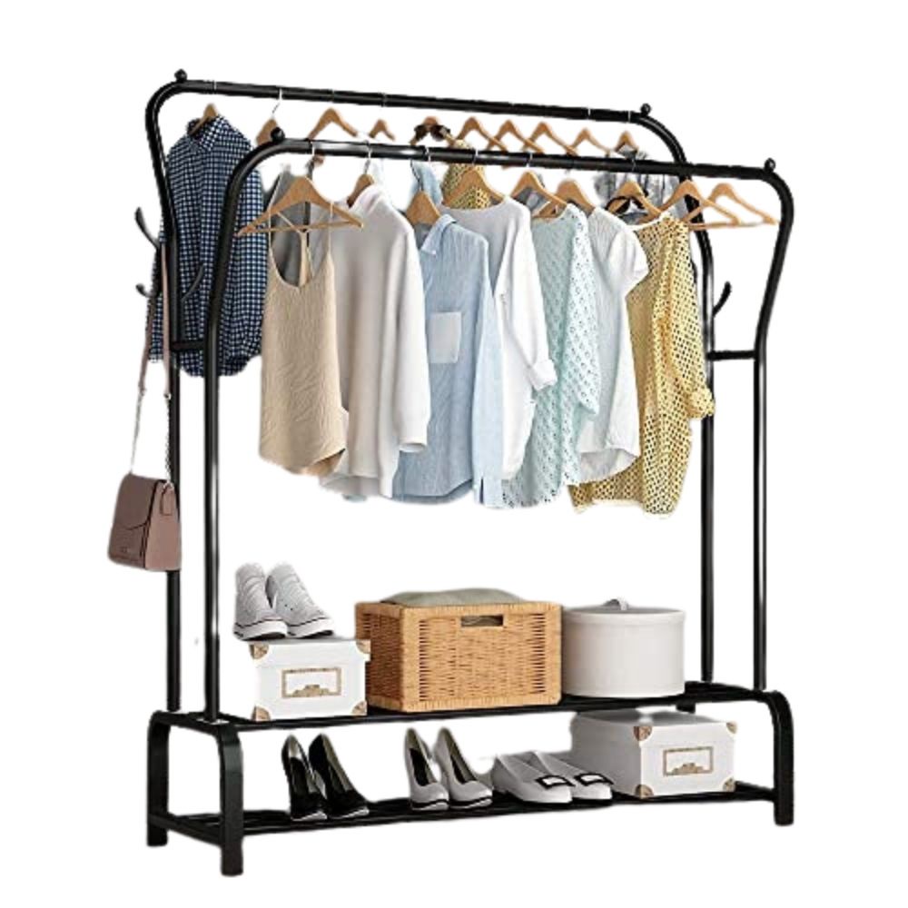 Sturdy Strengthen Steel Pipe Clothes Rack 110cm Black Double Pole and ...