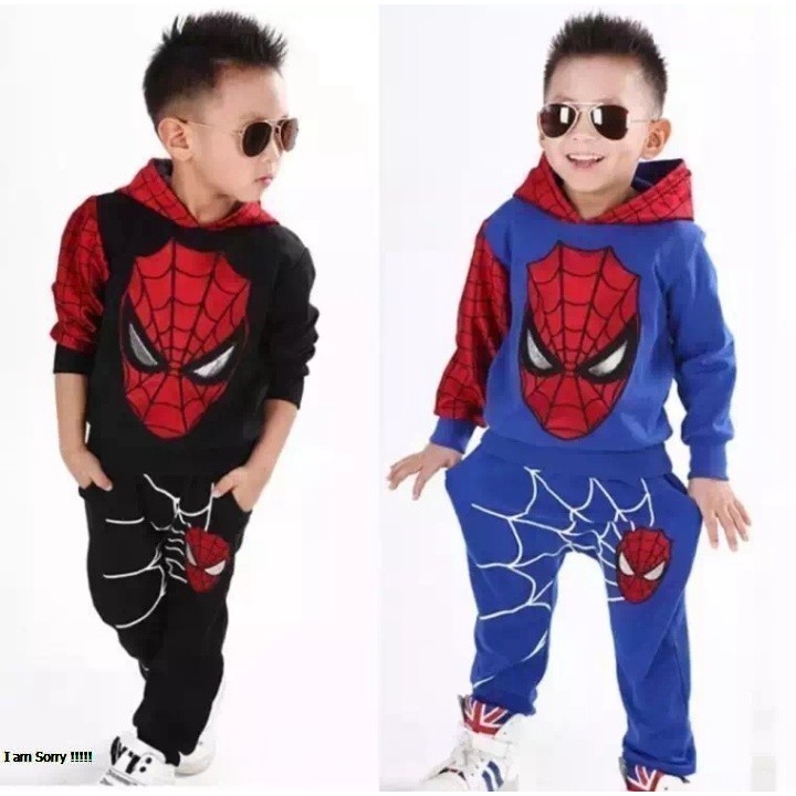 Spiderman Pattern HOODIE Suit For Kids 1-5 Years Old | Shopee Singapore