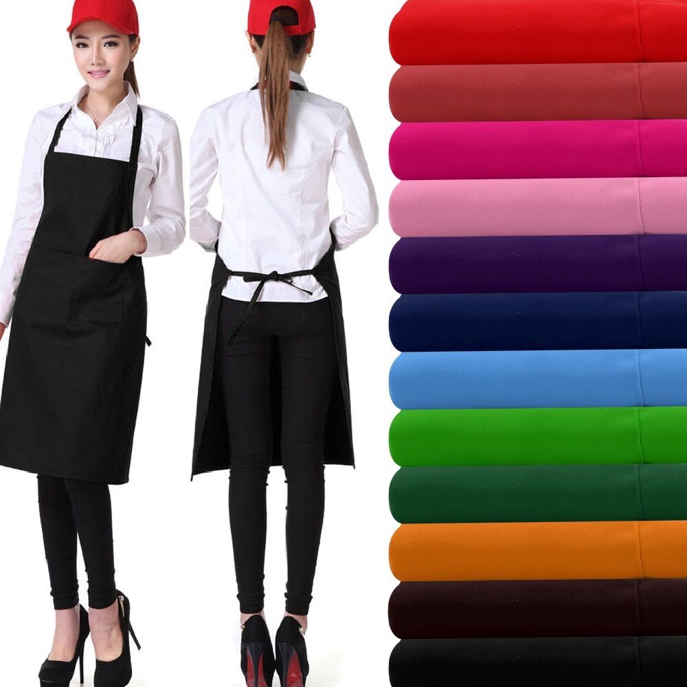 Plain Apron Double Pocket Chef Butcher Kitchen Cooking Craft Catering Baking BBQ 
