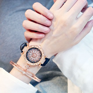 Women Watches Bracelet Set Starry Sky Ladies Bracelet Watch Casual Leather Quartz Wristwatch Clock #2