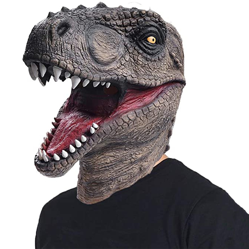 Realistic Dinosaur Head Face Cover Cosplay Party Birthday Halloween Christmas Kids Adult Mask Horror Dinosaur Head Party Cosplay Costume Dino Mask Moving Jaw Decor for Halloween 