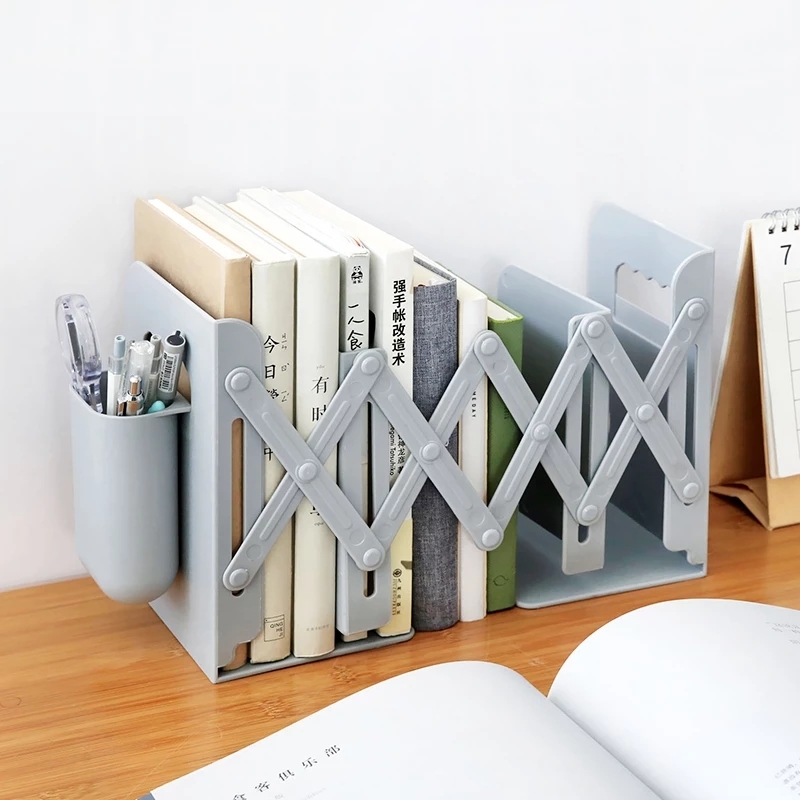 Retractable Bookends Shelves Stand Adjustable Bookshelf With Pen Holder
