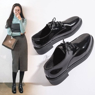Image of Summer black British small leather shoes female dress single shoes students all match flat work professional shoes Breathable, soft, non-slip and wear-resistant