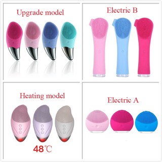 HOT 48°Heated electric Face brush Facial Cleansing Brush USB charging Electric Washing Brush Silicone Sonic Heating Facial Brush Pore Cleanser Massage Beauty tools