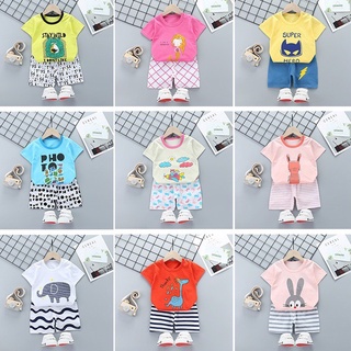 38 children's short sleeve Shorts Set 2-piece cotton casual T-shirt girl's T-shirt set boy's Shorts Set Baby's versatile top cute printed T-shirt Korean children's wear