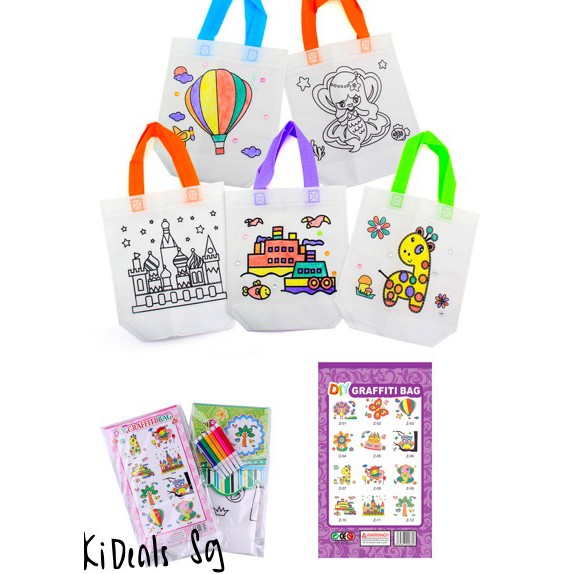 [SG SELLER] DIY Graffiti bag with 6 markers kids birthday party goodie ...