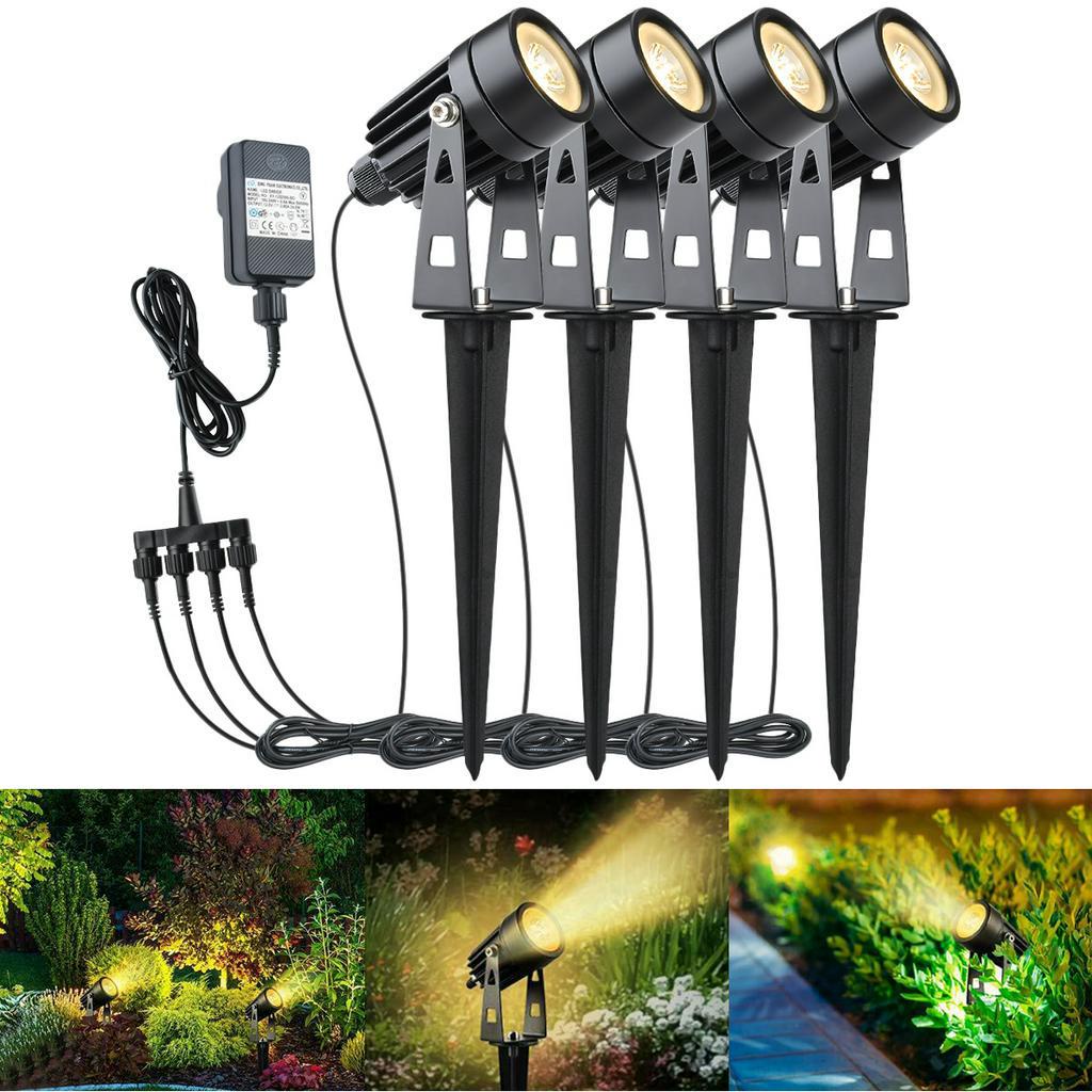 B-right 4 X 3W Outdoor Landscape Spotlights 4-in-1 Landscape Lighting with Stand Spike LED Pathway Lights 12V Low Voltage Waterproof for Lawn Pathway 