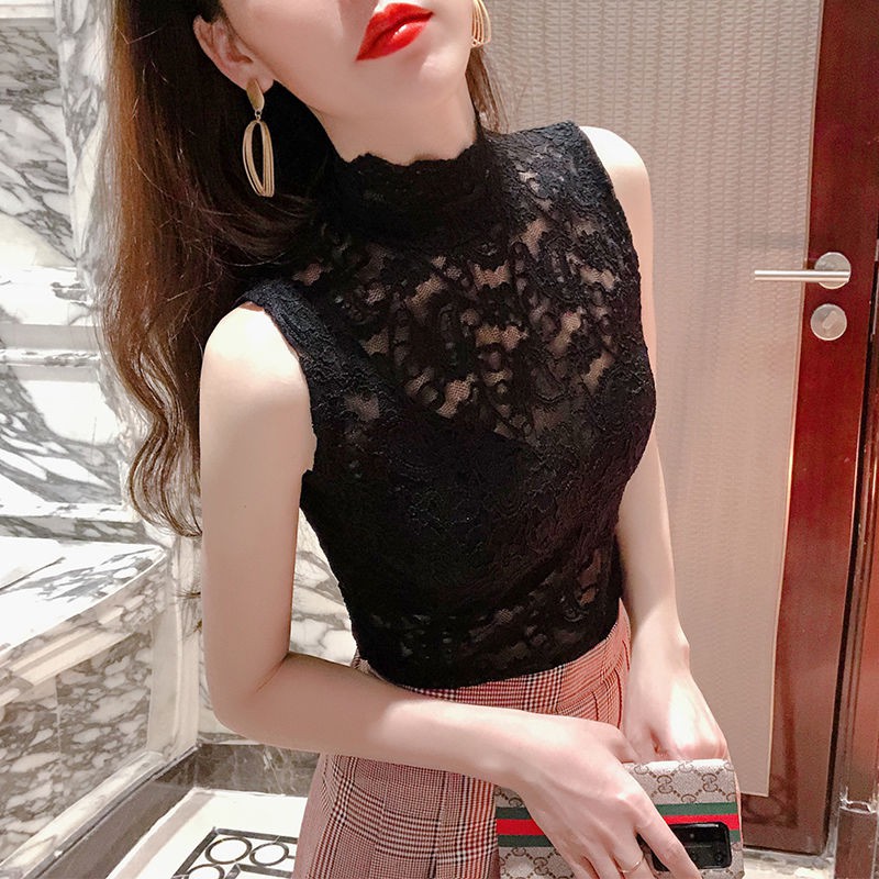 sleeveless lace turtleneck top