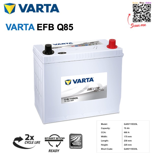 Car Battery Q85/115D23L VARTA EFB 70AH CCA 660Amps Shopee Singapore