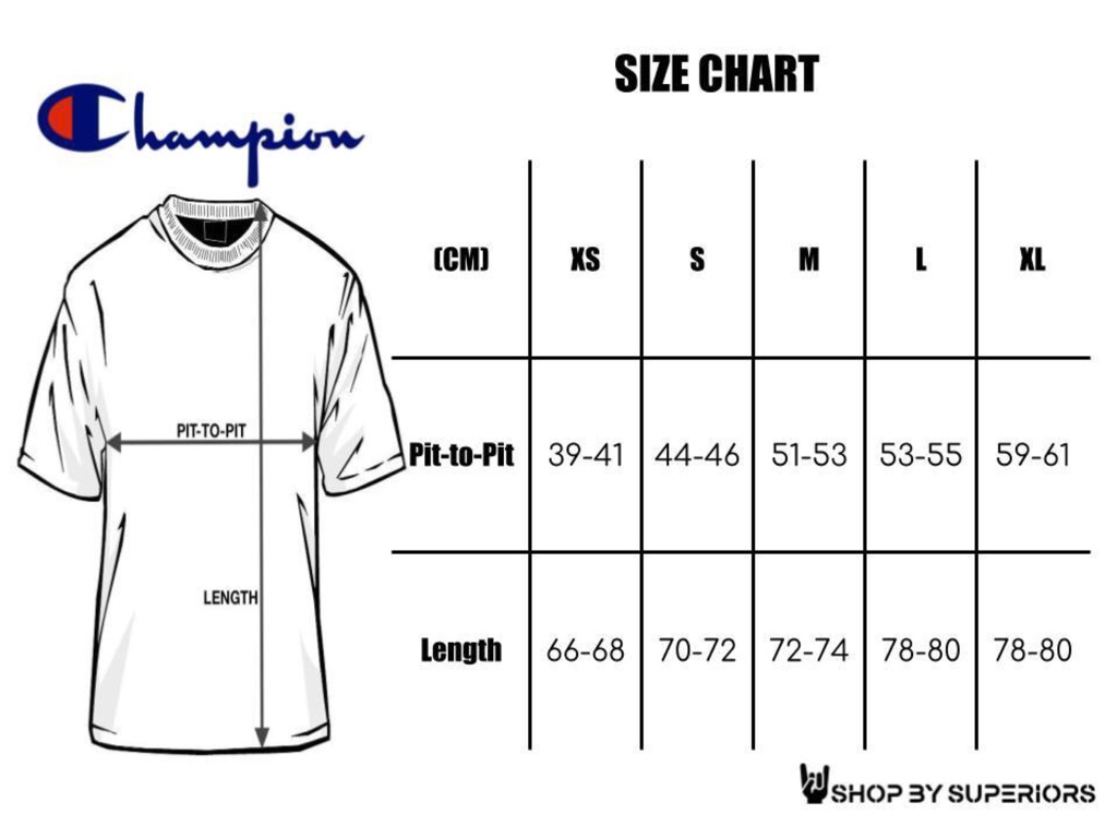 champion shirt size chart japan