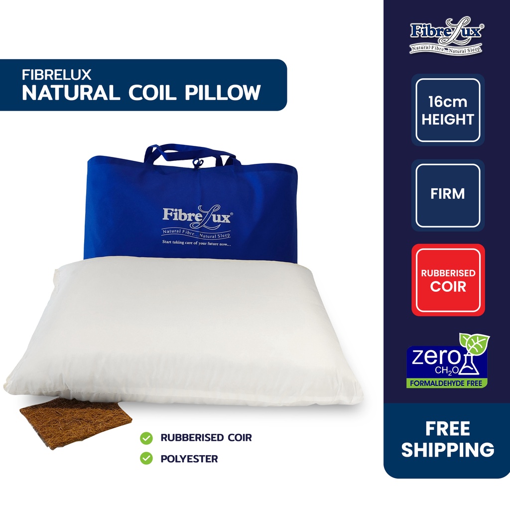 Fibrelux Natural Coconut Fibre Pillow (Firm), Rubberised Coir Shopee