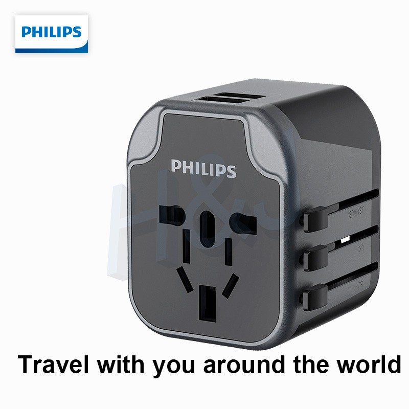 [SG Seller] Philips Universal Travel Adapter All in One International Worldwide Wall Power Travel Adaptor with 2 USB Por