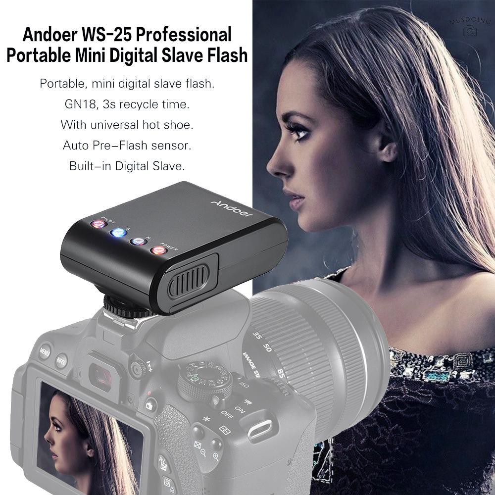 PCERAndoer WS-25 Professional Portable Mini Digital Slave Flash Speedlite On-Camera Flash with Universal Hot Shoe GN18