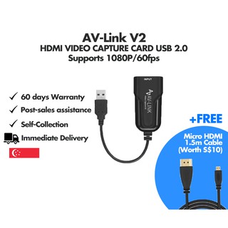 HDMI Video Capture Card (V2) 1080P/60fps -USB 2.0 /w FREE Micro HDMI 1.5m Cable (Combo V2A)