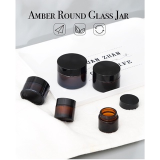 Amber Round Glass Jars, for face cream, eyes cream, masque with Inner Liners and black Lids,Empty Cosmetic Containers .