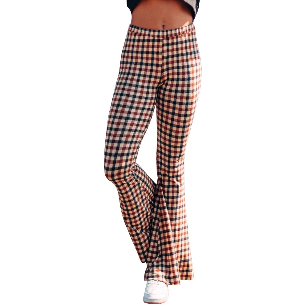 plaid flare pants womens