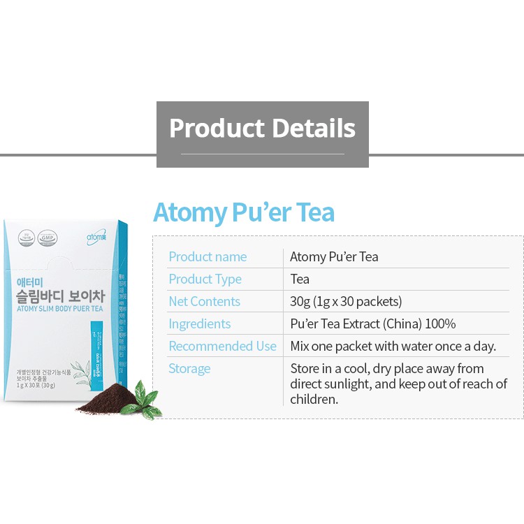 Atomy Slim Body Puer Tea 1box 1g X 30pcs Shipping From Korea Shopee Singapore