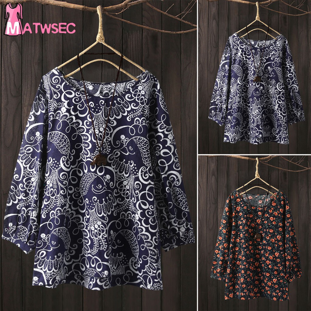 MATWSEC Women Blouse  Muslimah Baju  Kurung Plus  Size  Tops  