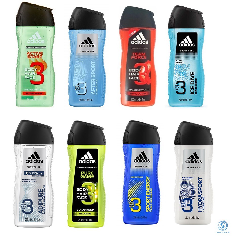 Adidas 3 in 1 Shower Gel For Body Hair Face 250ml | Shopee ...