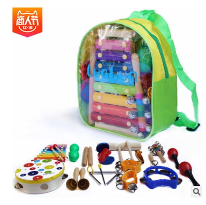 Percussion Instrument Early Education Toys for Boys and Girls with Storage Backpack Wesimplelife Toddlers Wooden Musical Instruments Toys Set 