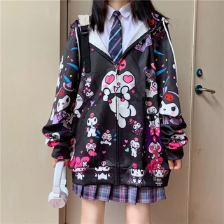 Kuromi Hoodie Cute Cartoon Anime Lolita JK Student Uniform Girl Loose Zip Jacket Hoodie 