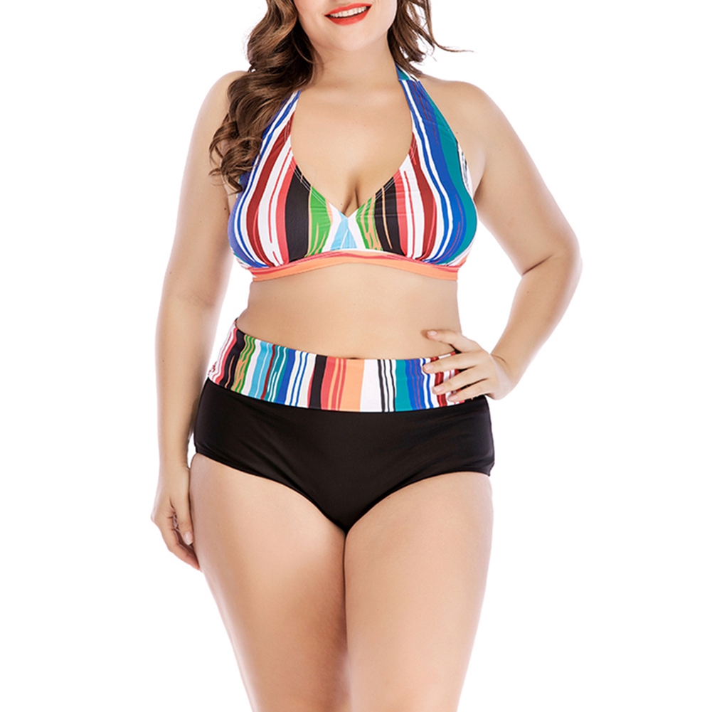 colorful striped high waisted bikini