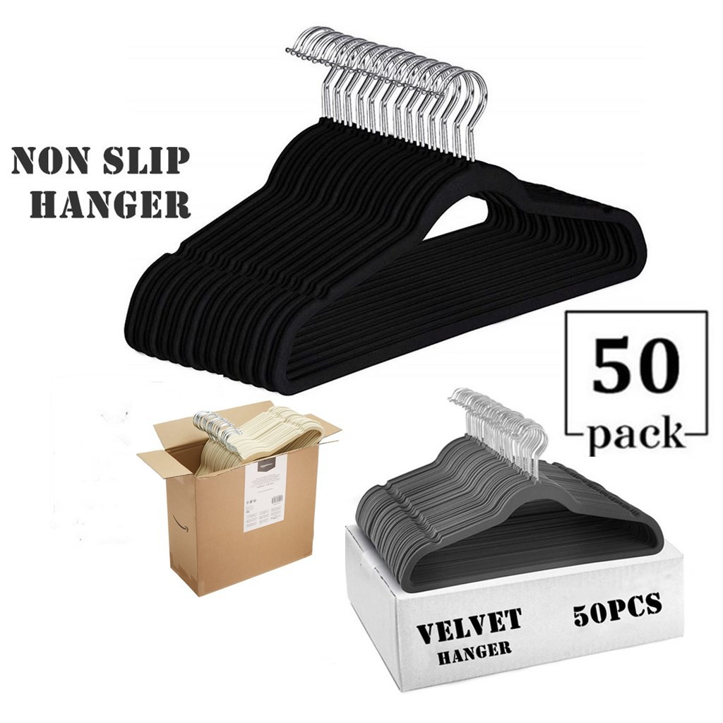 50 Pcs Non-Slip Velvet Clothes Hanger 360 Degree Flexible Turning Ultra ...