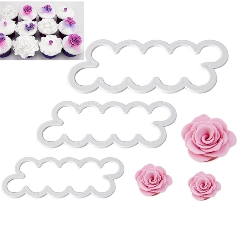 3pcs Diy Rose Petal Flower Cake Cutter Fondant Icing Tool 3d