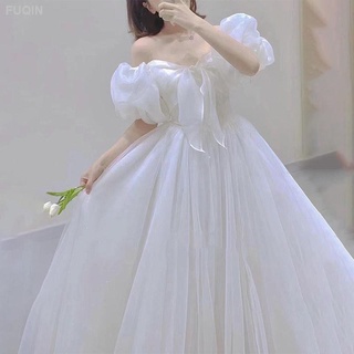 Improved  dress embroidered antique ancient costume  On the run princess light wedding dress French one-shoulder puff sleeves temperament small dress bride wedding tutu skir
