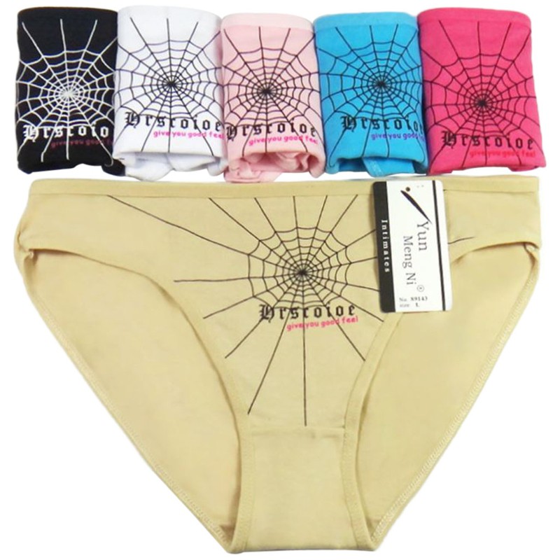 Women Girls Low Waist Spider  Print Underwear Cotton Blend Panties