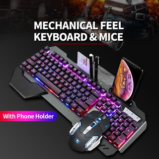 【SG】Waterproof Mechanical Feel Wired Gaming Keyboard and Mouse Set with Phone Holder Card Pen Slot Metal Panel