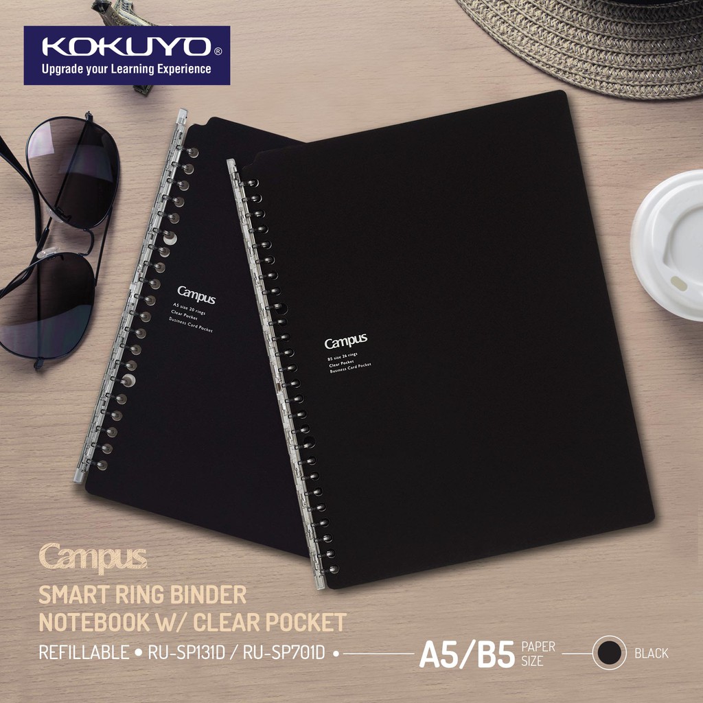 Malaysia] Kokuyo Campus Smart Ring Binder Notebook with Clear Pocket A5/B5 (Refillable